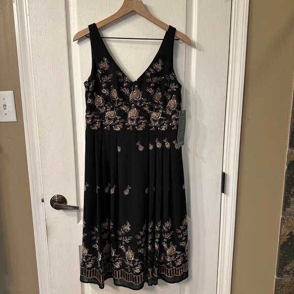 Coldwater Creek Dresses & Skirts - Coldwater Creek NWT 10 Black Metallic Embroidered Sequin Floral Fit Flare Dress